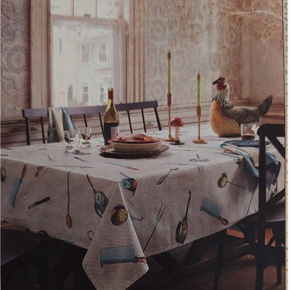 John Derian x Target Tablecloth Kitchen Utensil Print 60x104 Cotton Linen NWT πͺΏ - Picture 2 of 3